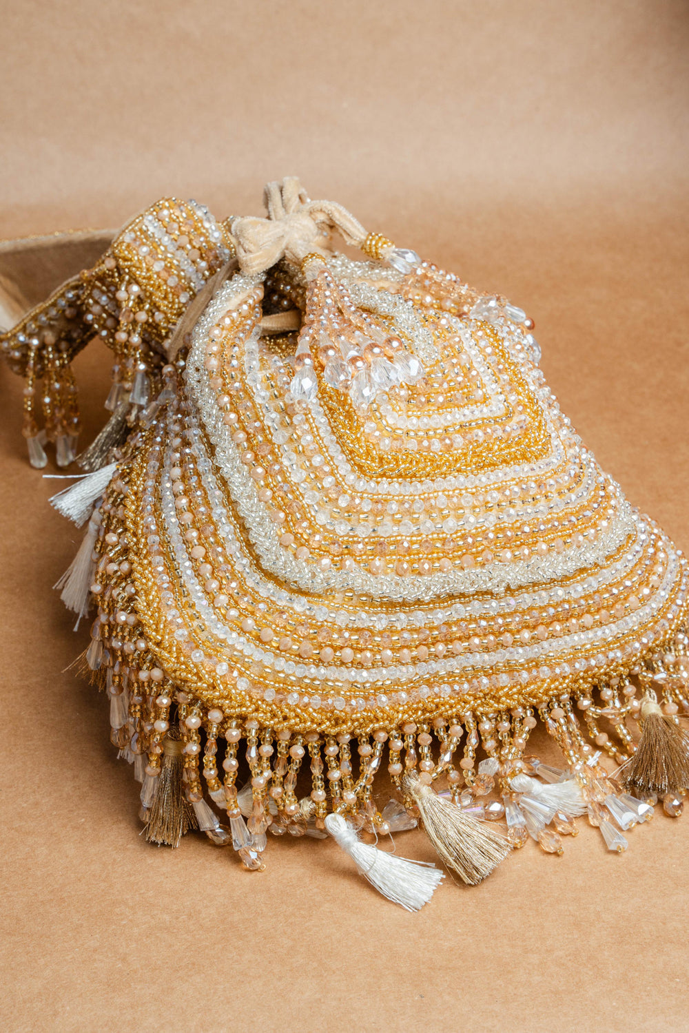 Gold Silk Bead Embroidered Potli Bag