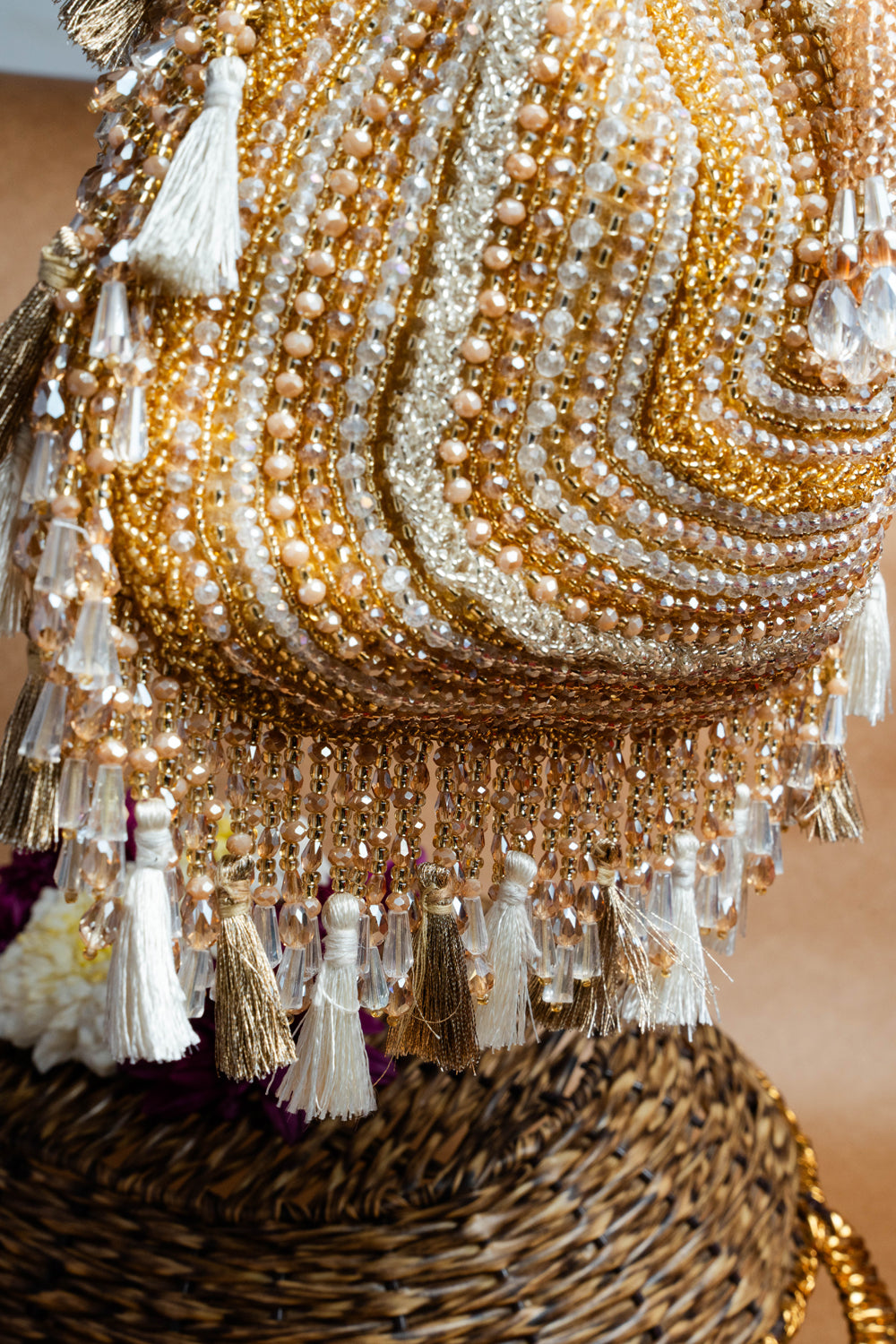 Gold Silk Bead Embroidered Potli Bag