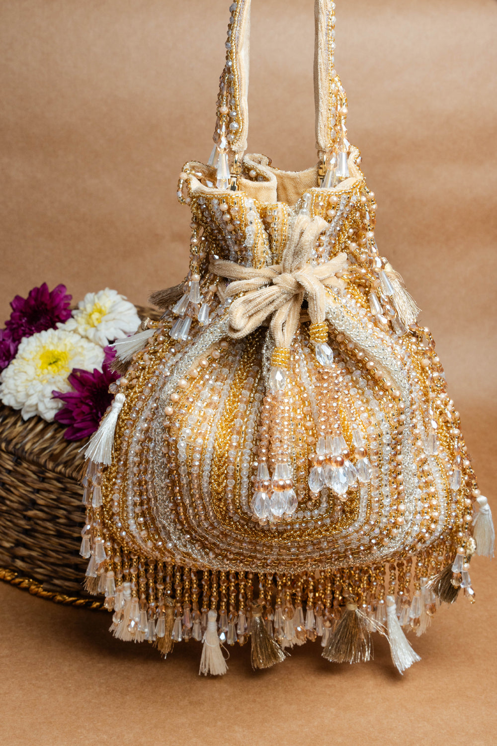 Gold Silk Bead Embroidered Potli Bag