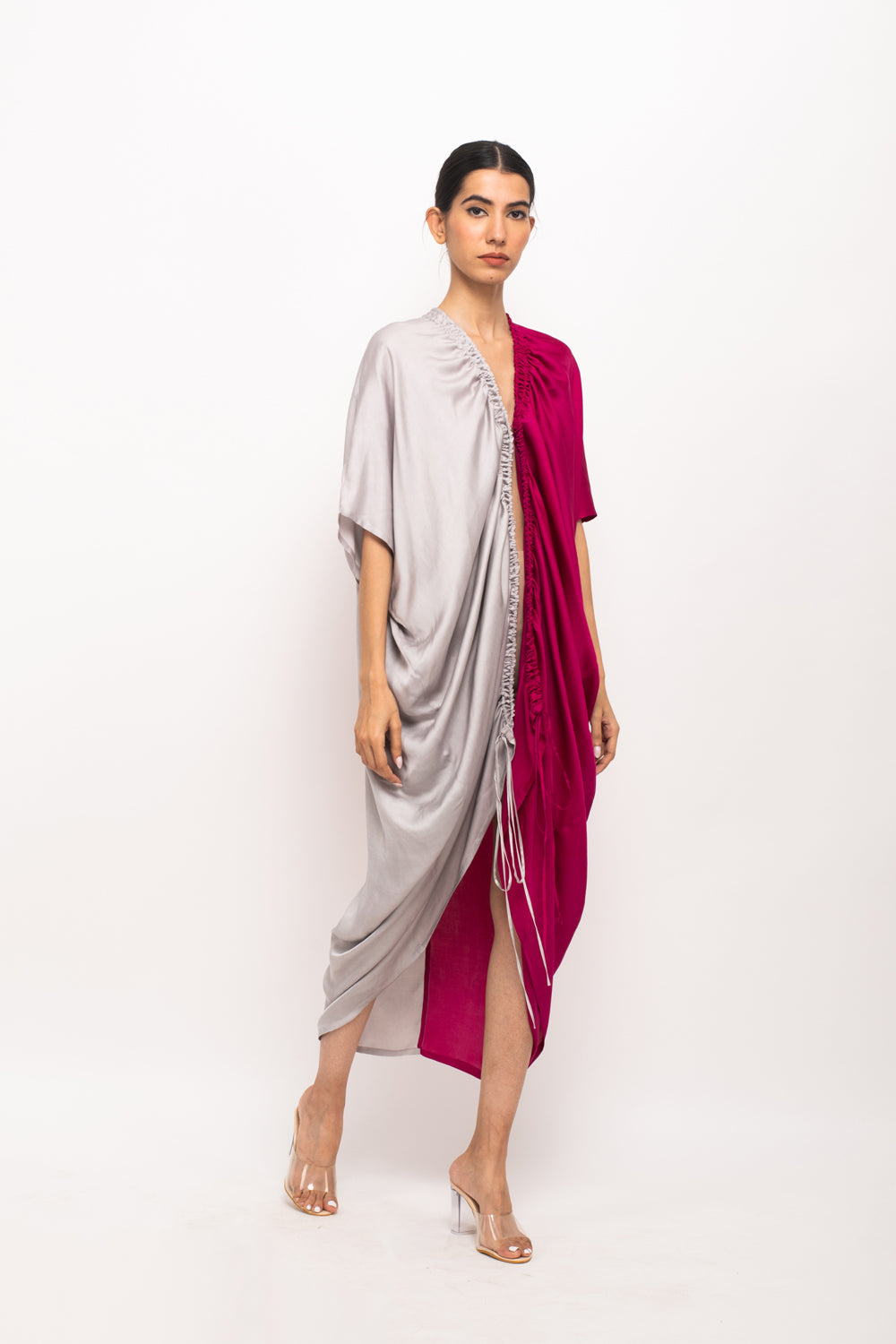 Wine-Grey Rouching Cape