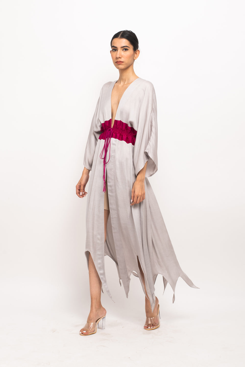 Wine-Grey Rouching Cape