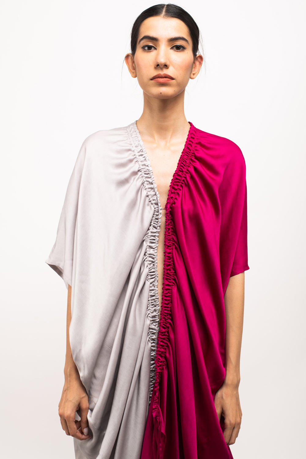 Wine-Grey Rouching Cape