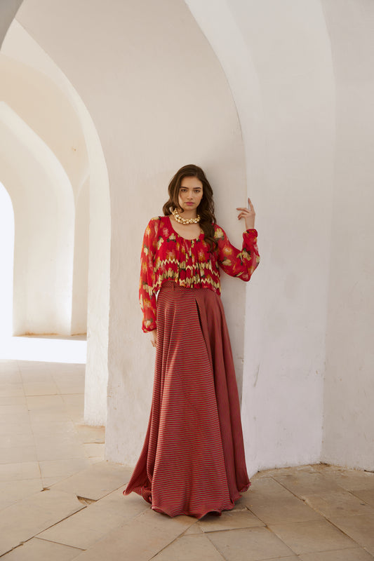 Poppy Boho Top With Stripe Skirt & Belt Set