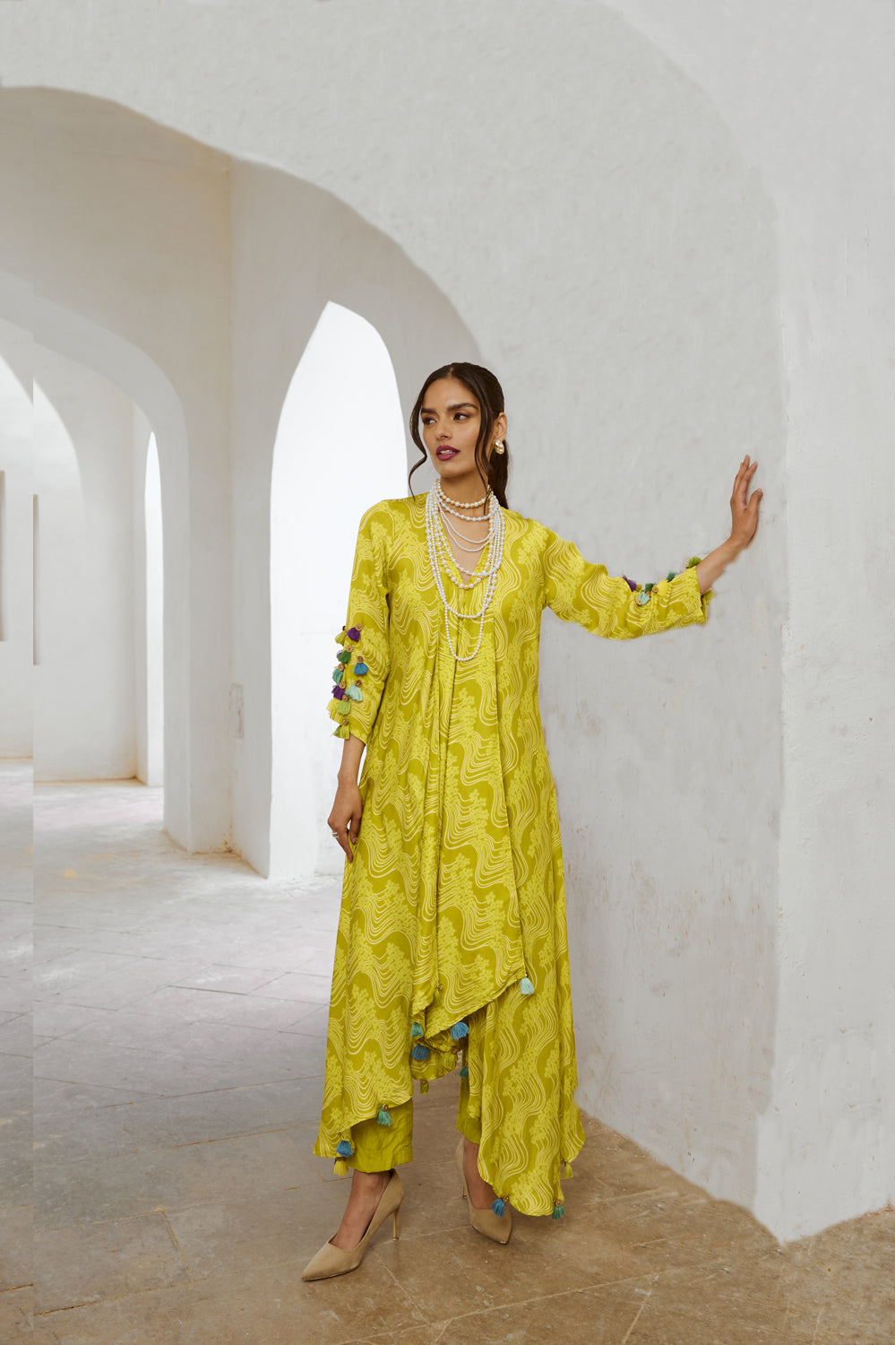 Floral Printed Tassel Tunic Kurta Paired With Pant Set