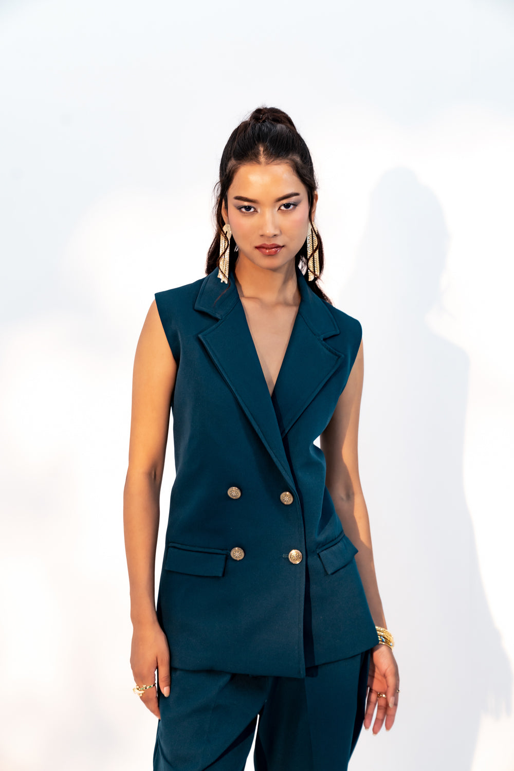 Rama Green Sleeveless Blazer Co-ord Set