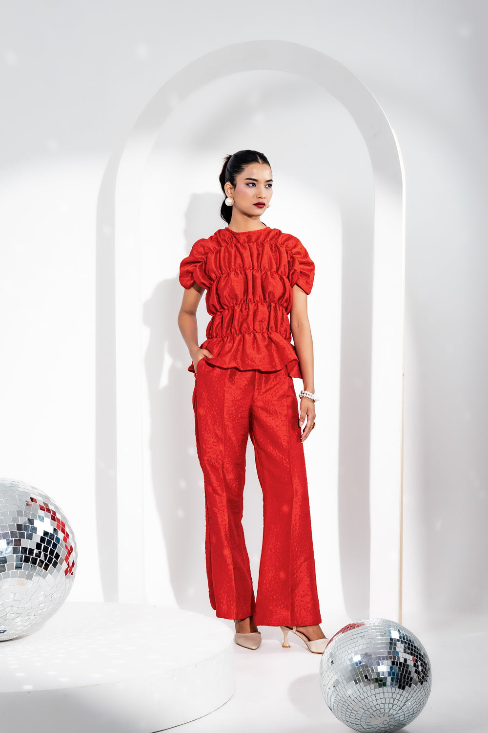 Red Ruched Co-ord Set