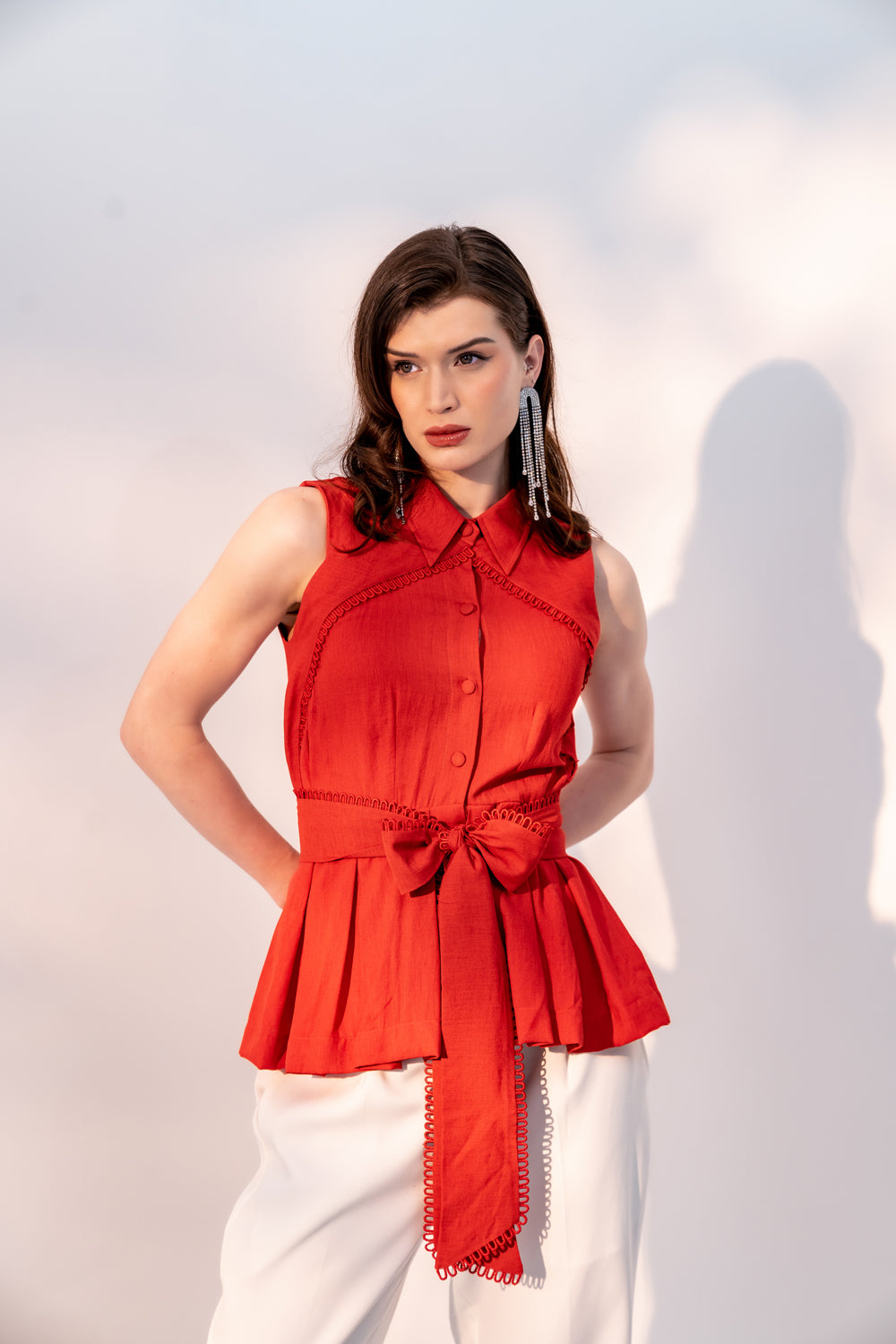 Red Fitted Peplum Top