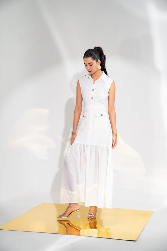 White Button Down A-Line Dress