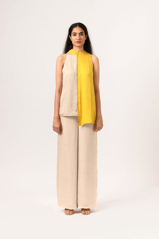 Ecru-Yellow Halter Neck Blouse