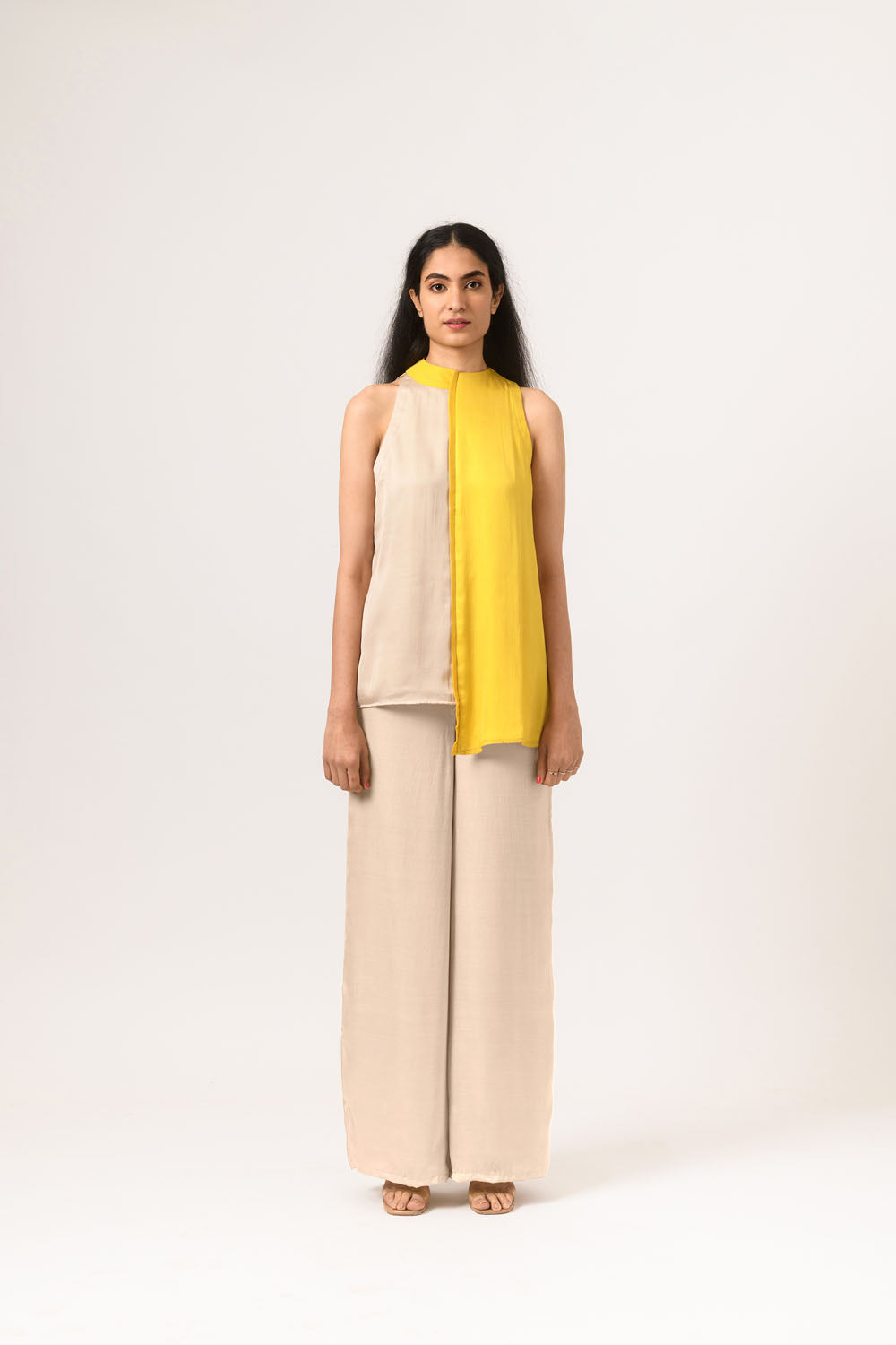 Ecru-Yellow Halter Neck Blouse