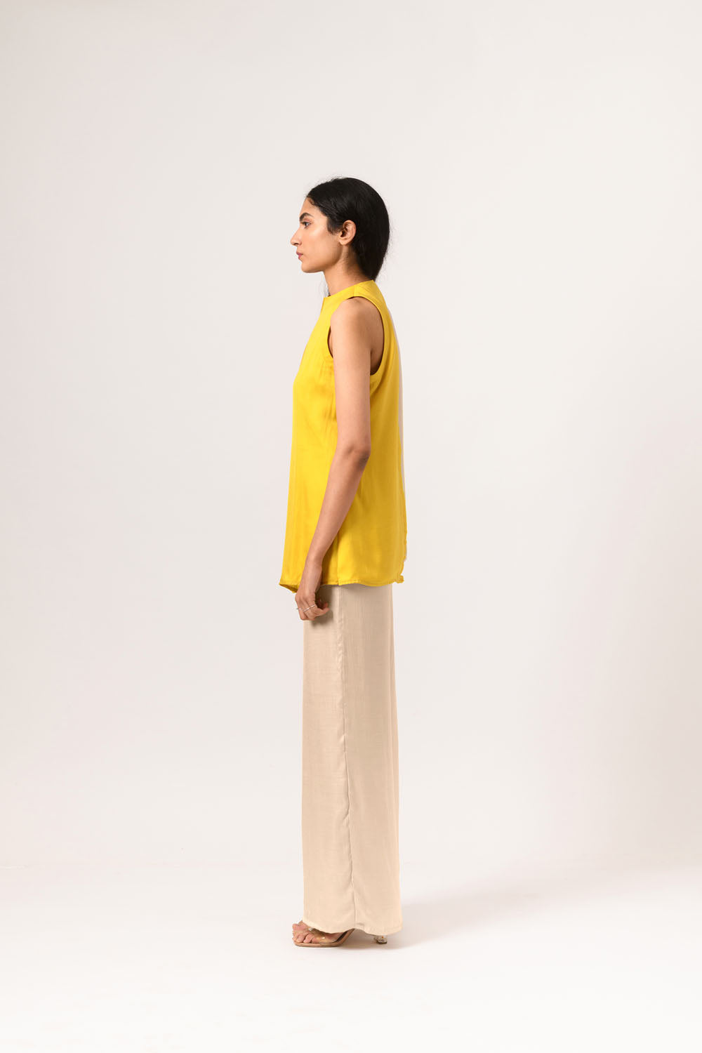 Ecru-Yellow Halter Neck Blouse