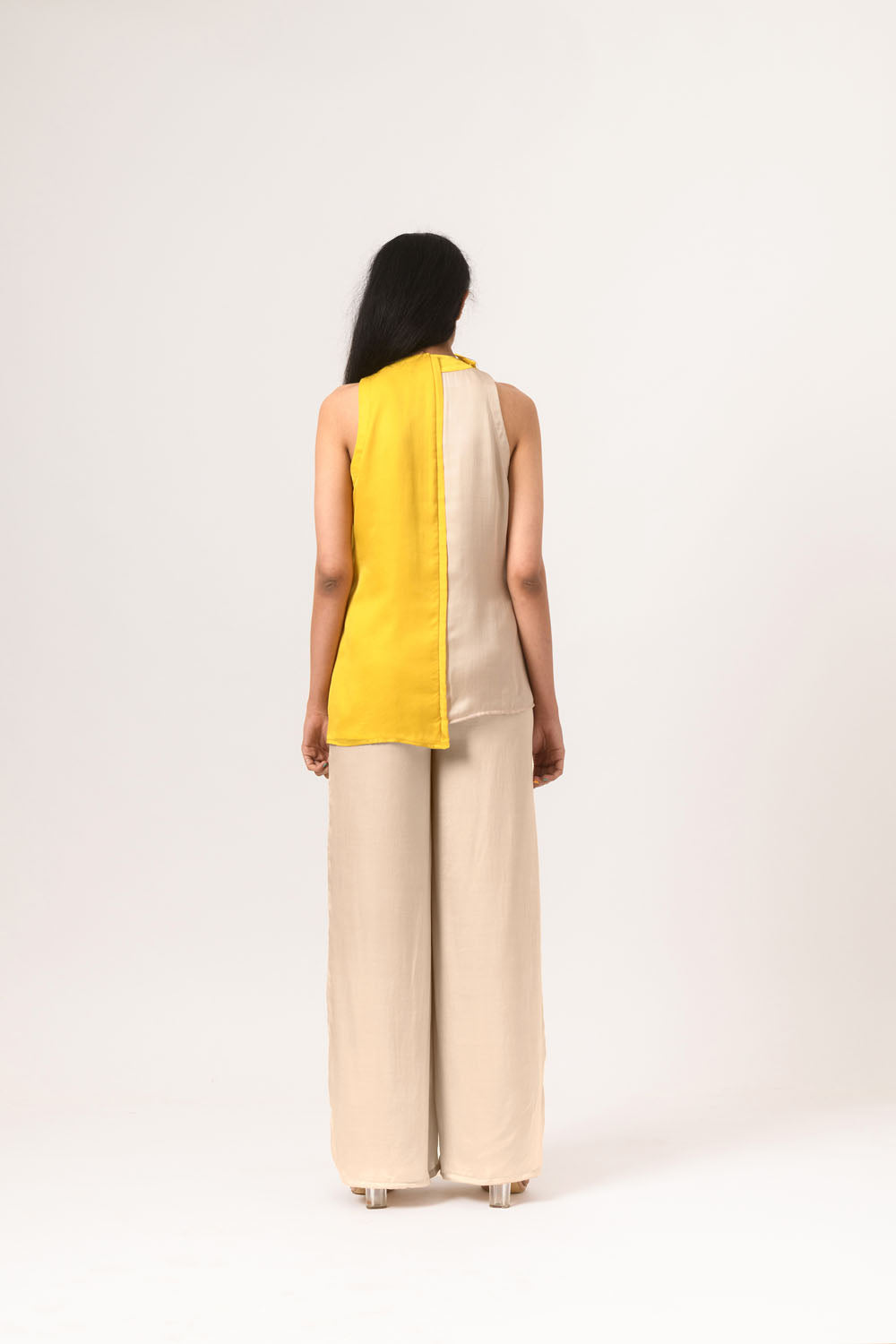 Ecru-Yellow Halter Neck Blouse