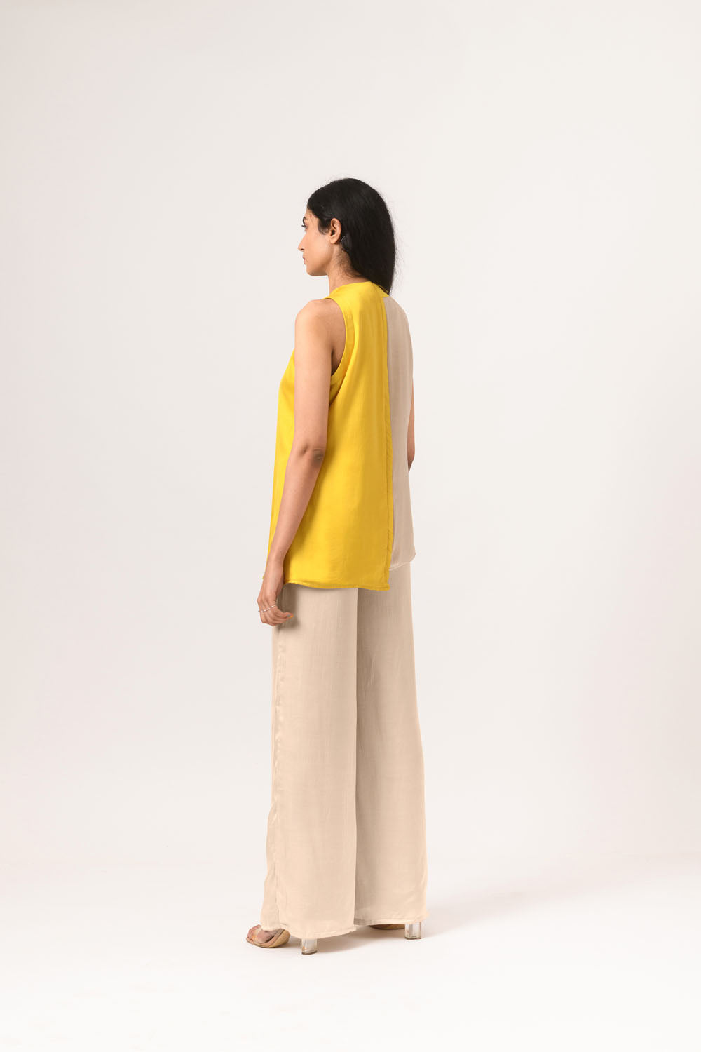 Ecru-Yellow Halter Neck Blouse