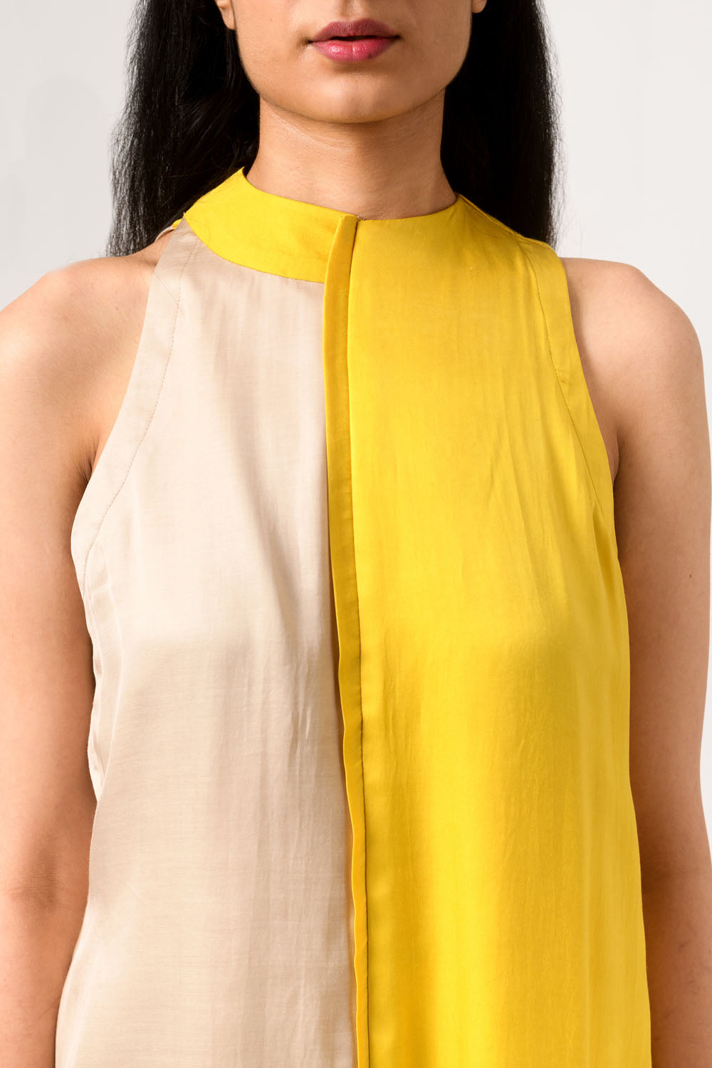 Ecru-Yellow Halter Neck Blouse