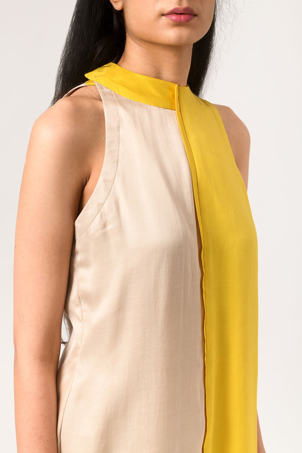 Ecru-Yellow Halter Neck Blouse