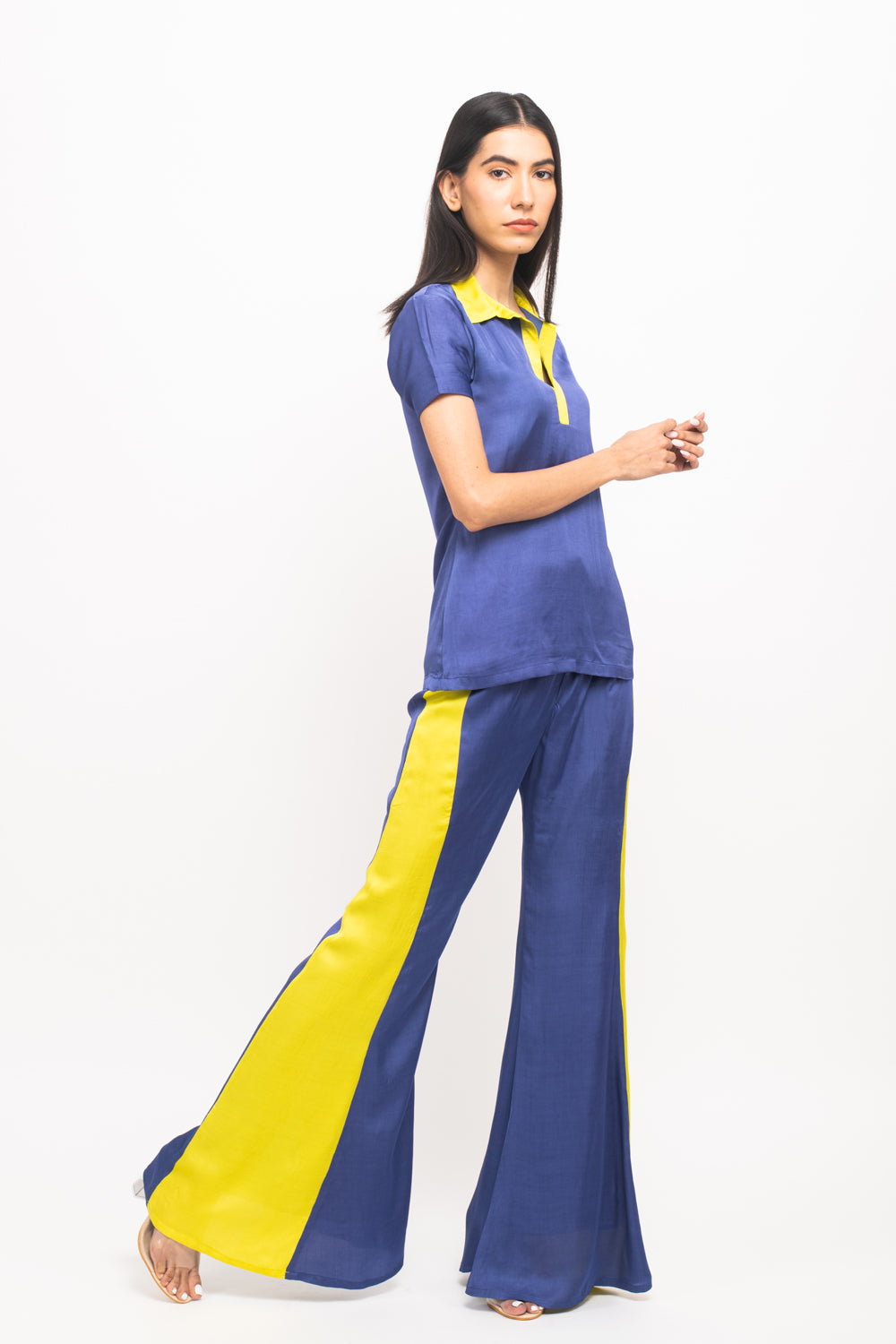 Blue-Neon Panelled Pant Set