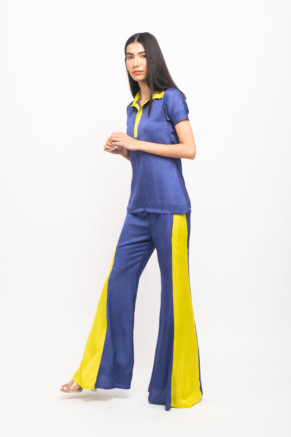 Blue-Neon Panelled Pant Set