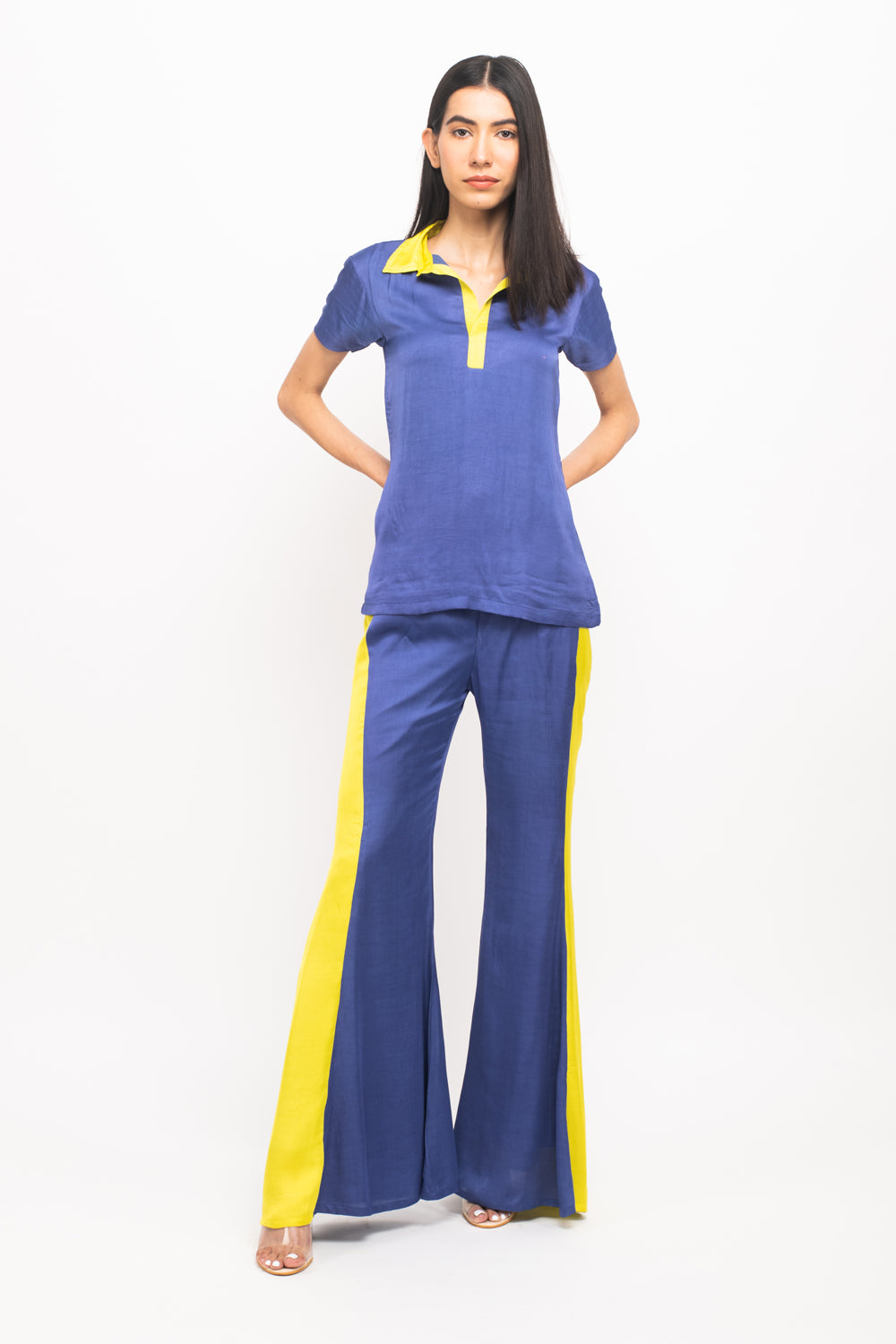 Blue-Neon Panelled Pant Set