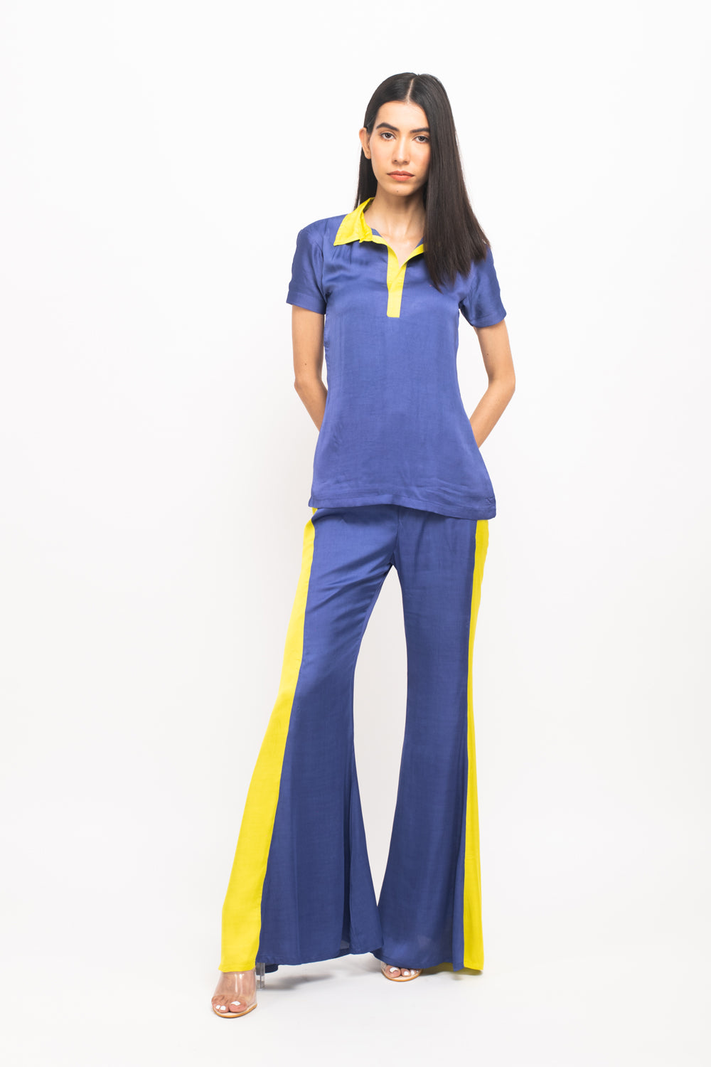 Blue-Neon Panelled Pant Set