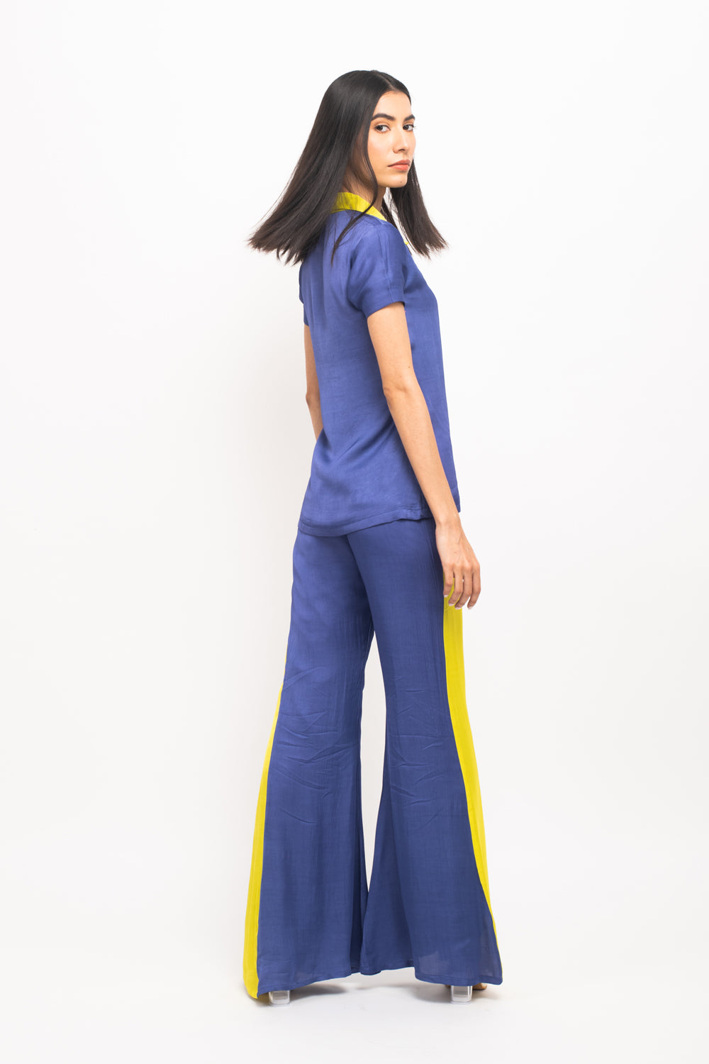 Blue-Neon Panelled Pant Set