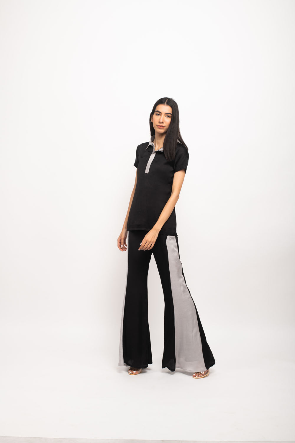 Black-Grey Panelled Pant Set