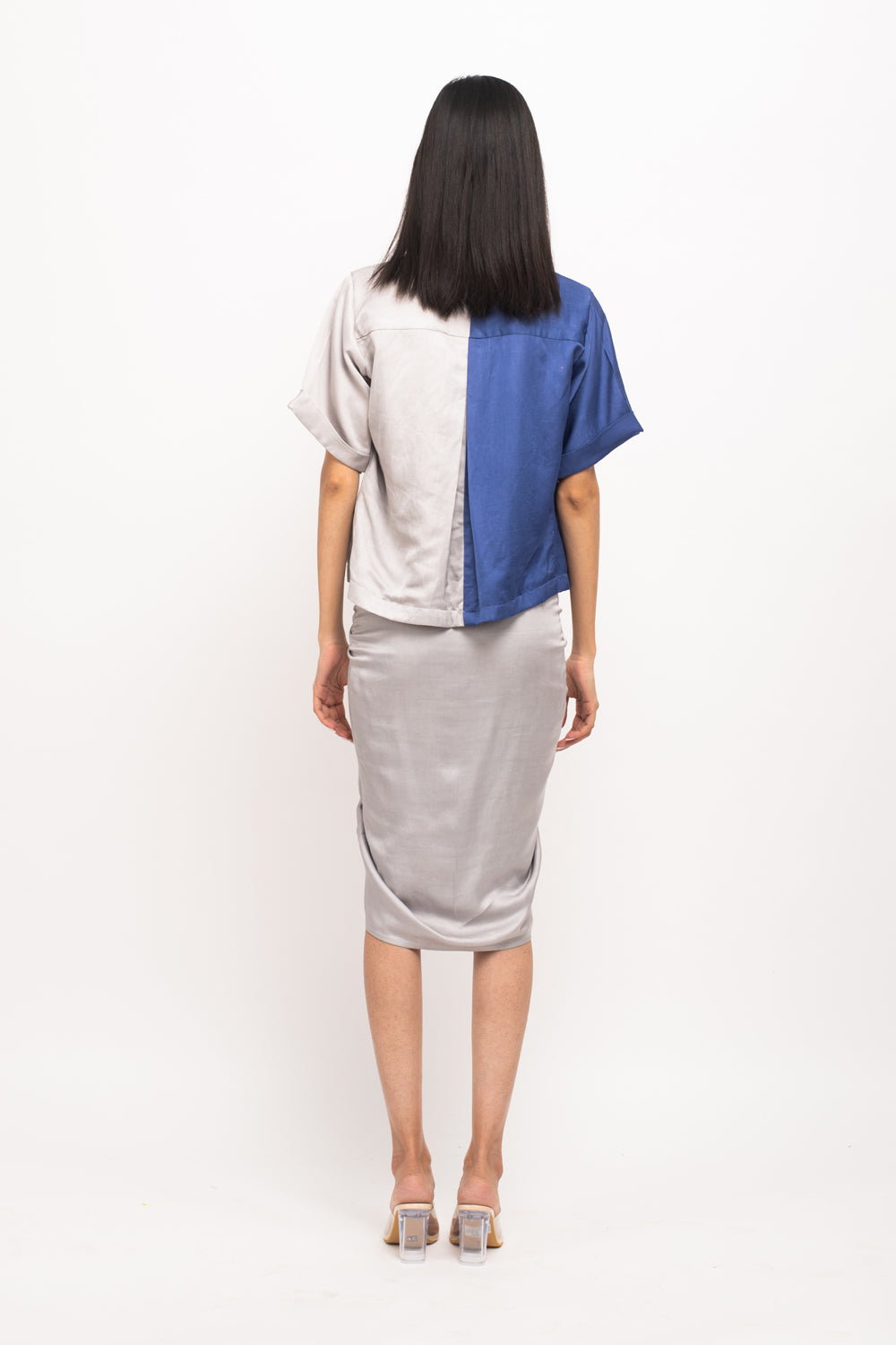 Grey-Blue Rouching Skirt Set