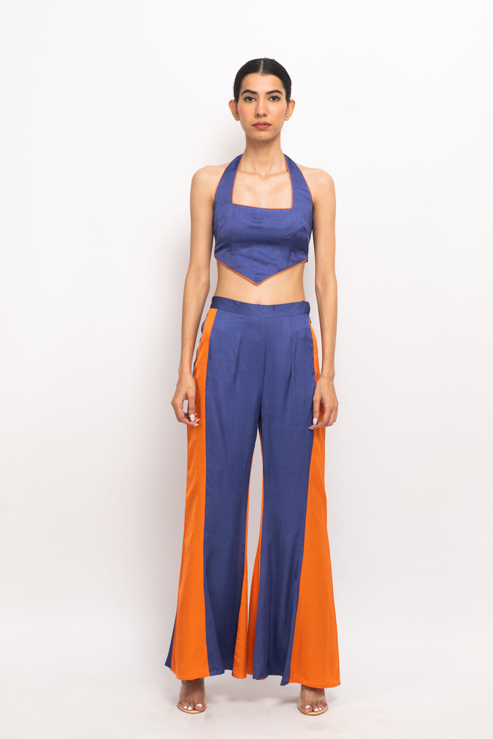 Blue-Orange Halter Neck Set