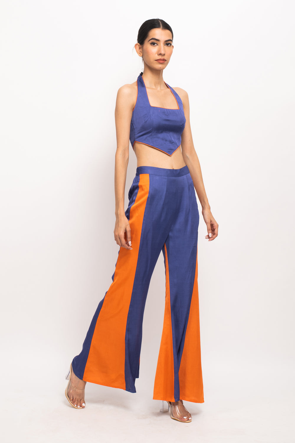 Blue-Orange Halter Neck Set