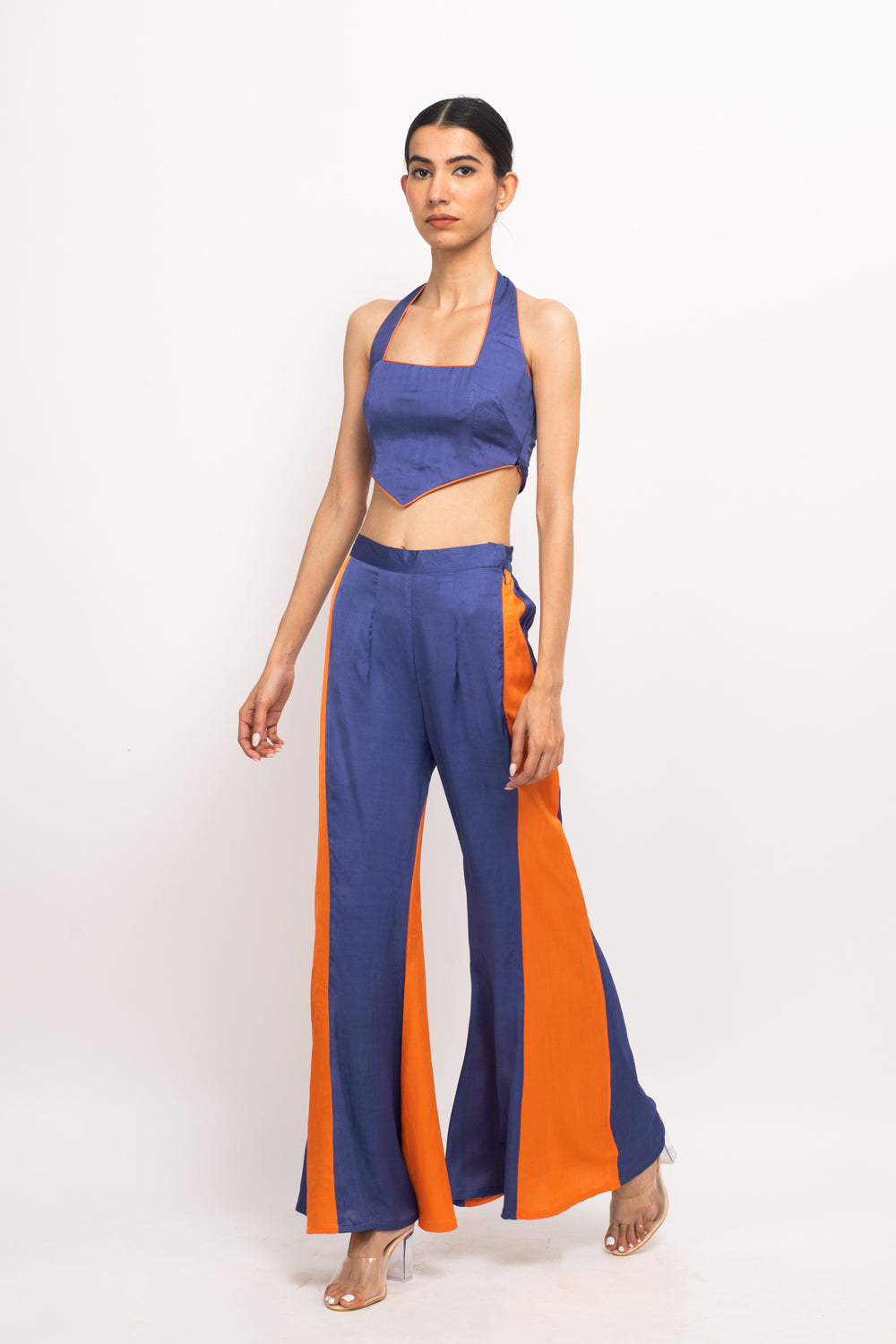 Blue-Orange Halter Neck Set