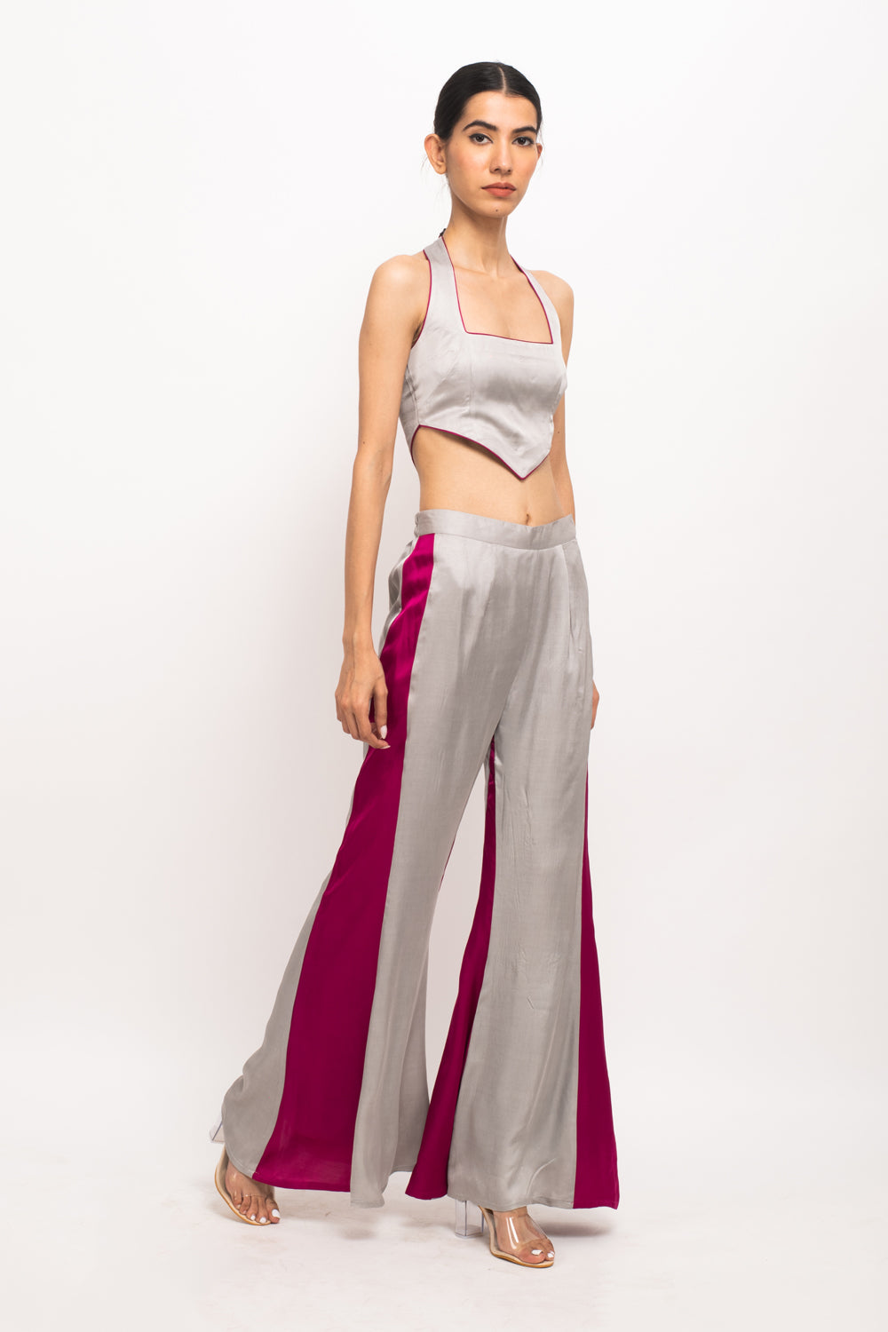 Grey-Wine Halter Neck Set