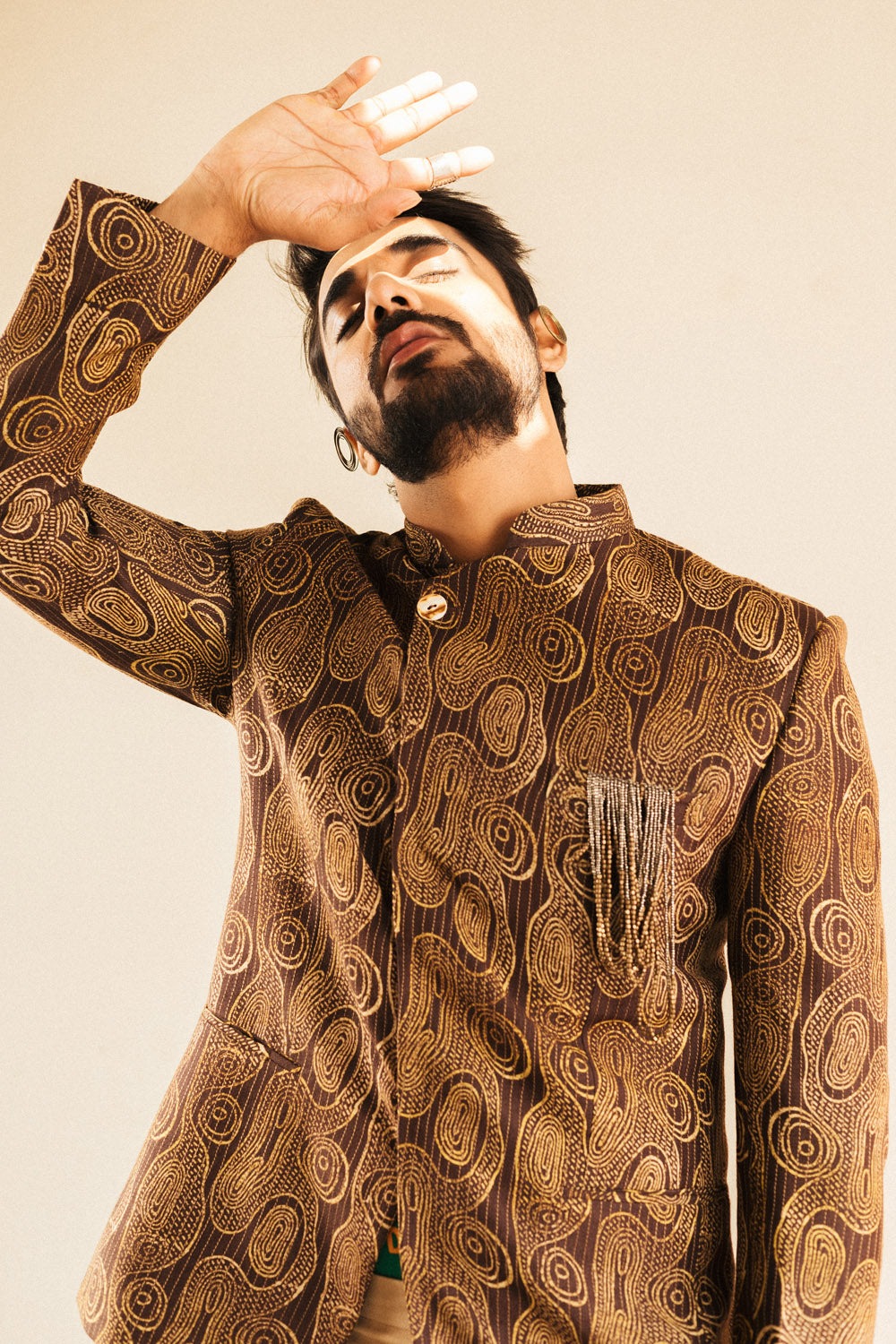 Silk Printed Bandhgala With Embroidery