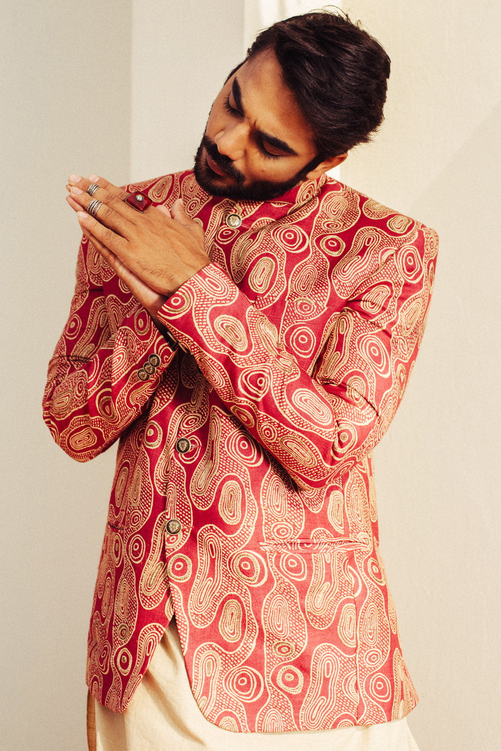 Silk Printed Bandhgala With Embroidery