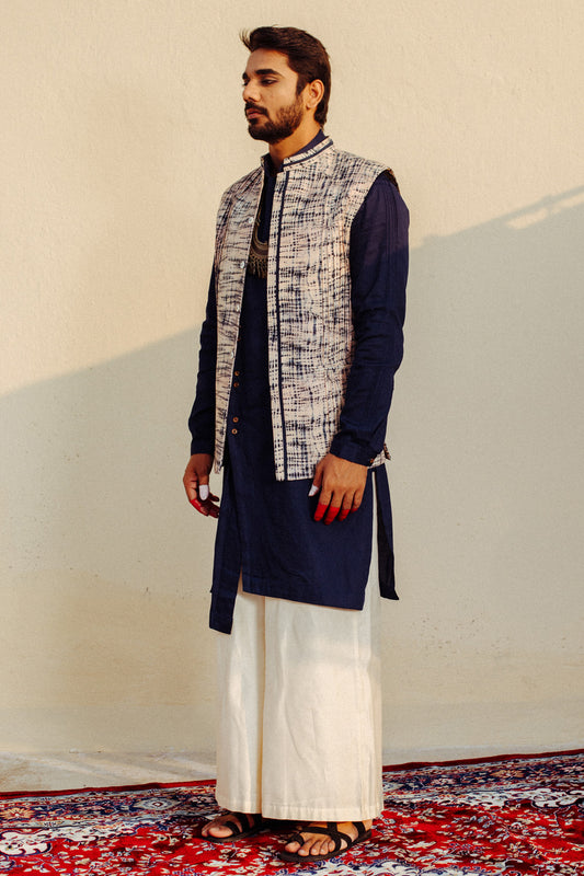 Tie & Dye Nehru Jacket With Pleats