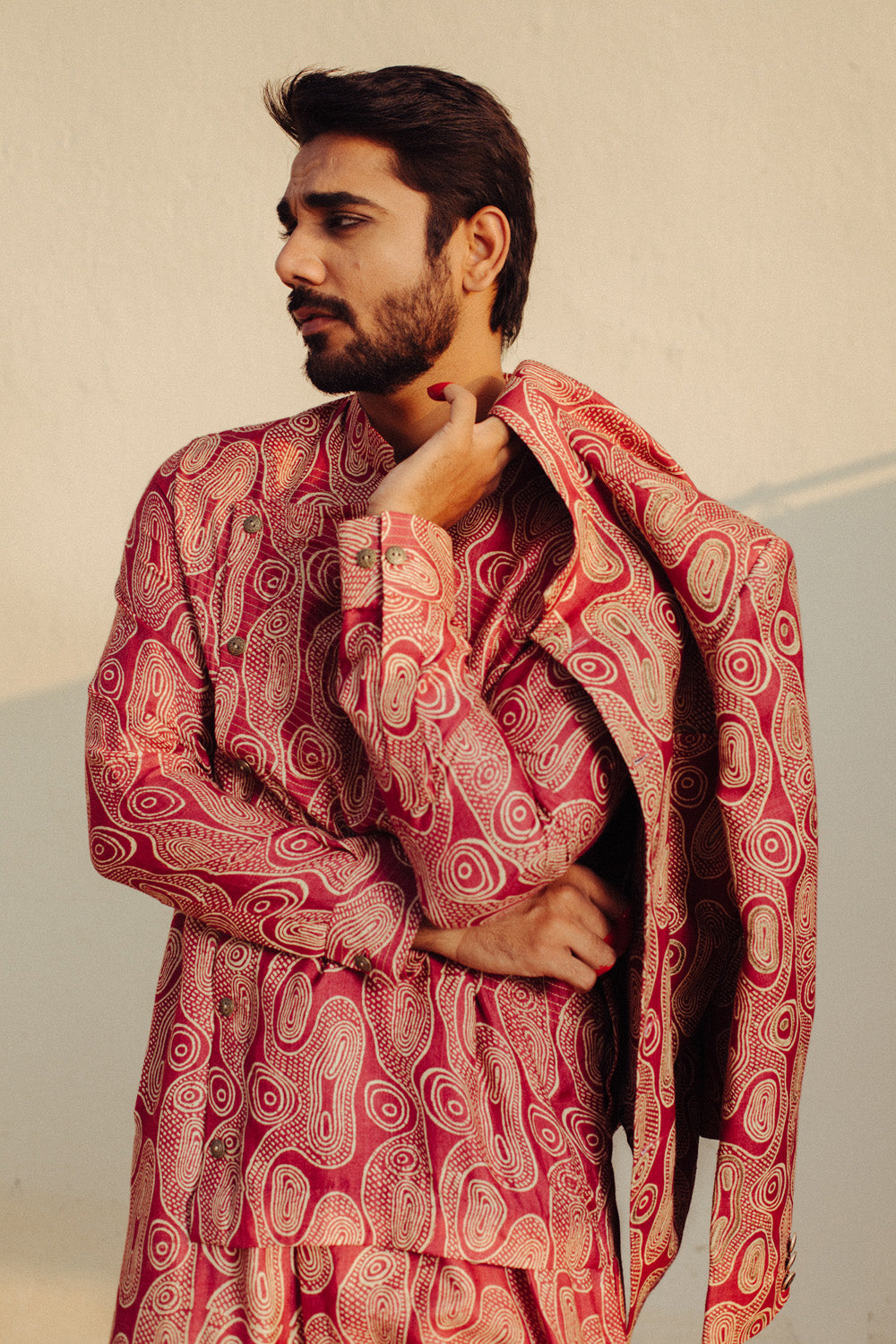Silk Kurta Set With Abstract Embroidery
