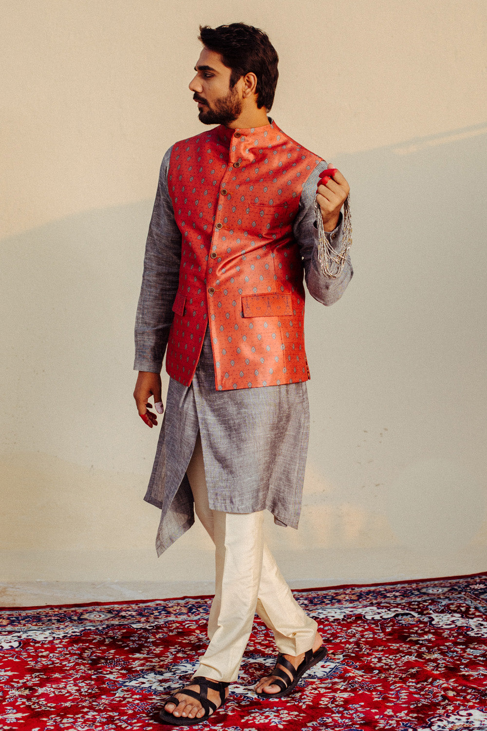 Rust Silk Nehru Jacket