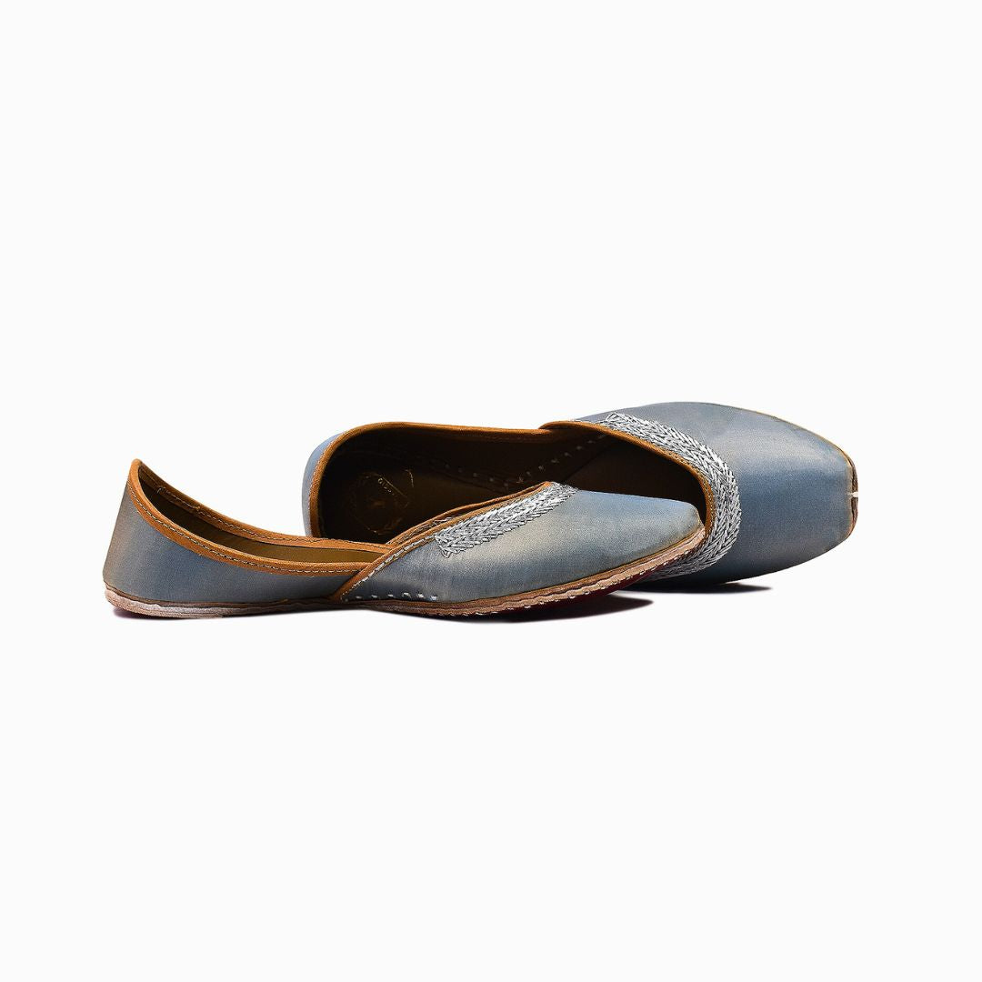 Handcrafted Greyish Golden Satin Juttis