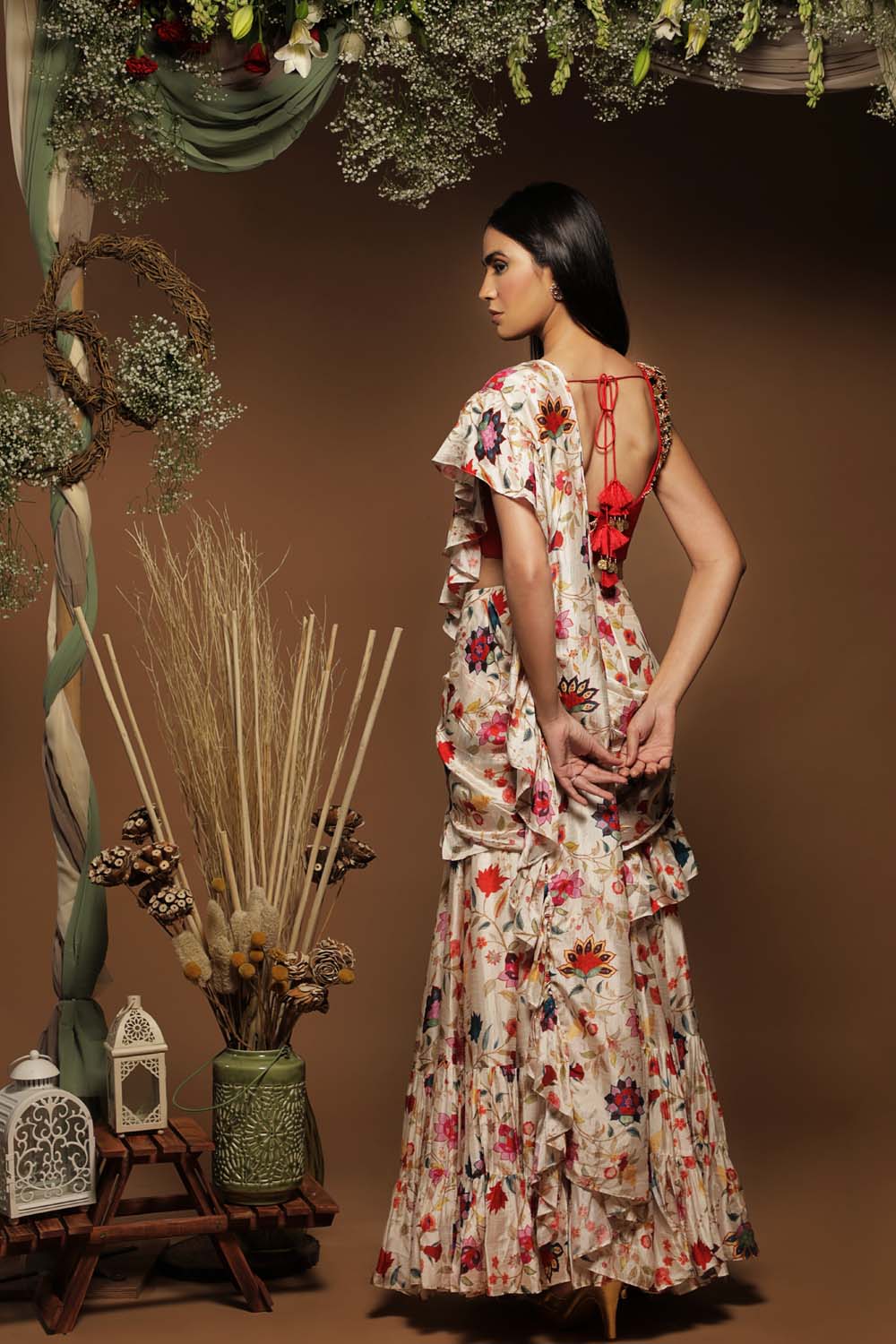 Floral Drape Saree With Blouse