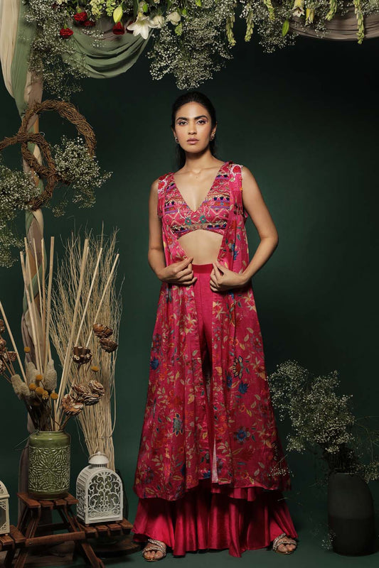 Floral Embroidered Cape & Sharara Set