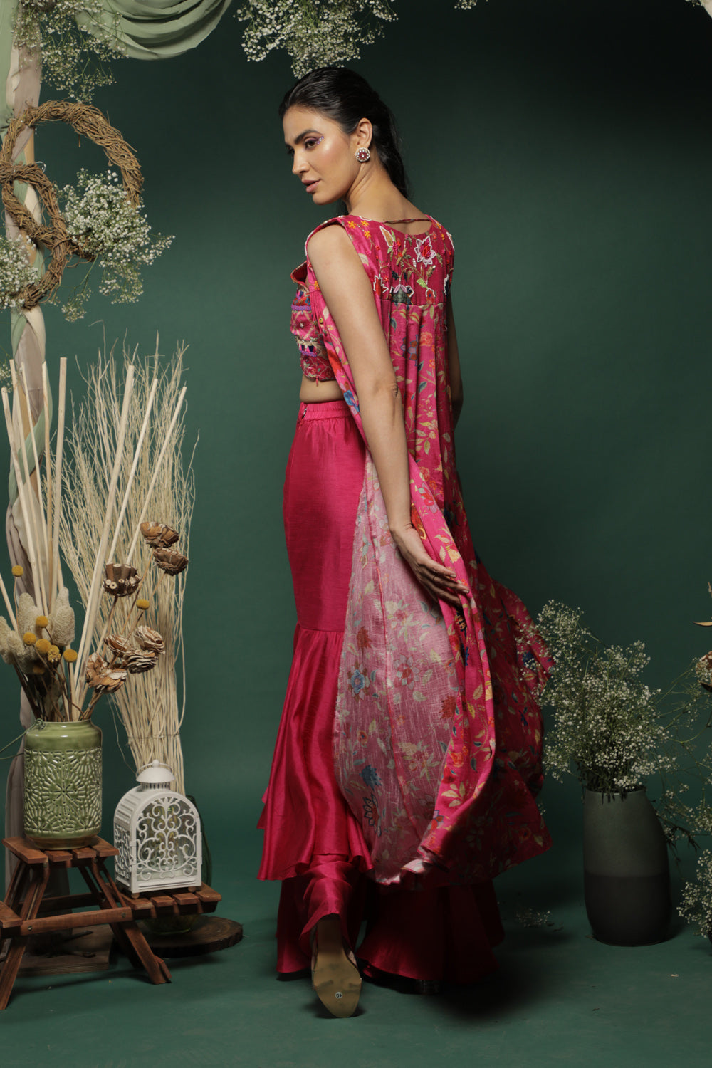 Floral Embroidered Cape & Sharara Set