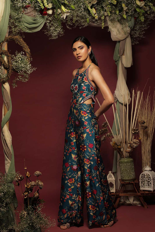 Floral Embroidered Side-Cut Jumpsuit