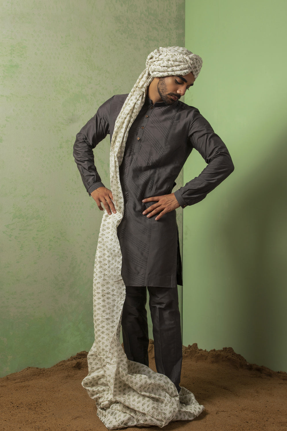 Grey Pintucks Kurta Set