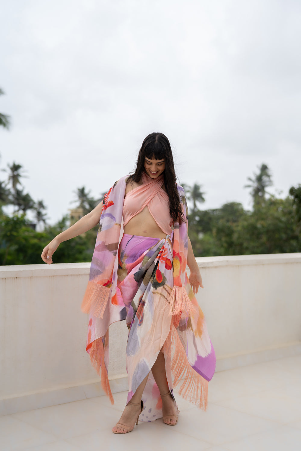 Marshmallow Sorbet In Bali Draped Skirt Resort Set