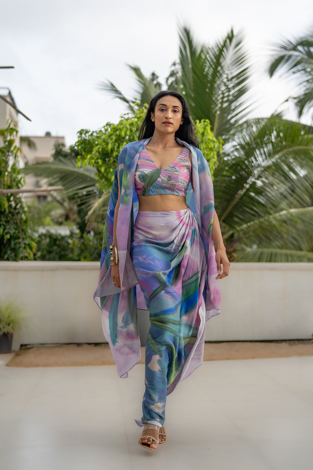 Palms In Nusa Penida Draped Skirt Indowestern Set