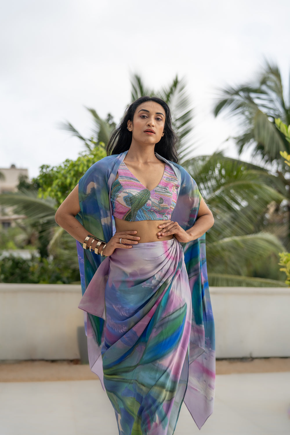 Palms In Nusa Penida Draped Skirt Indowestern Set