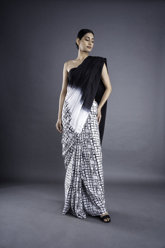 Black & White Printed Saree
