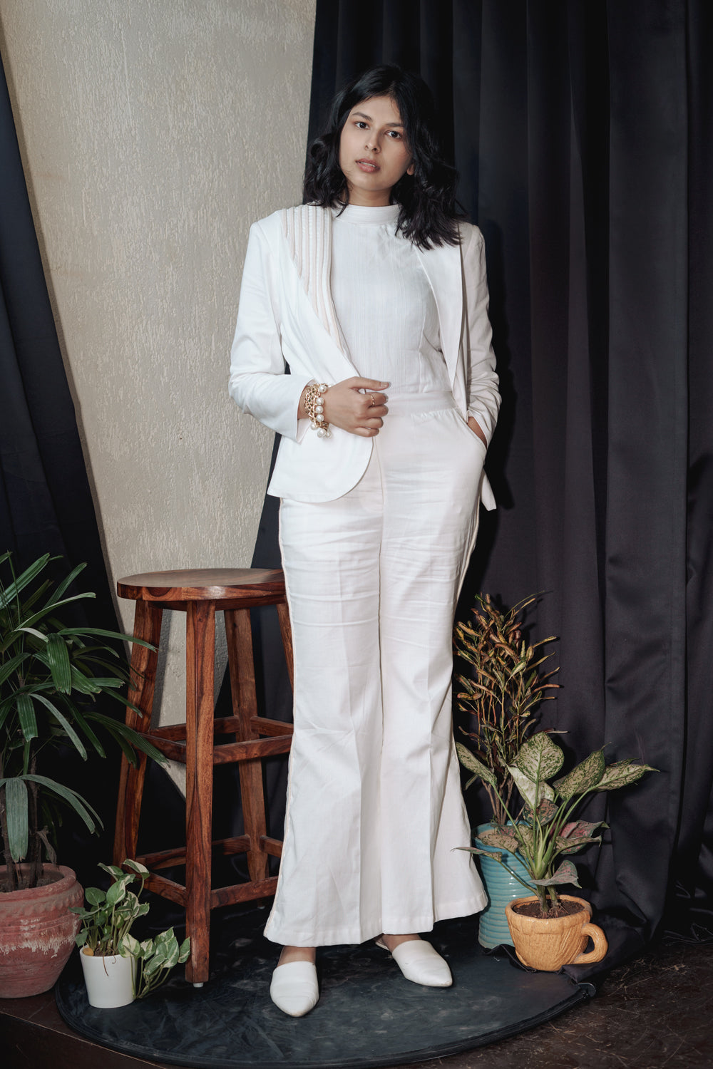 White Khadi Cotton Flared Pants