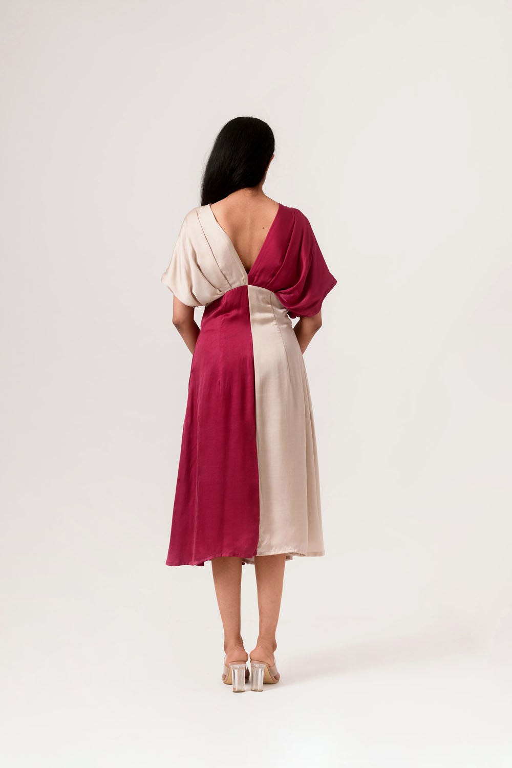 Wine-Ecru Panelled Dress