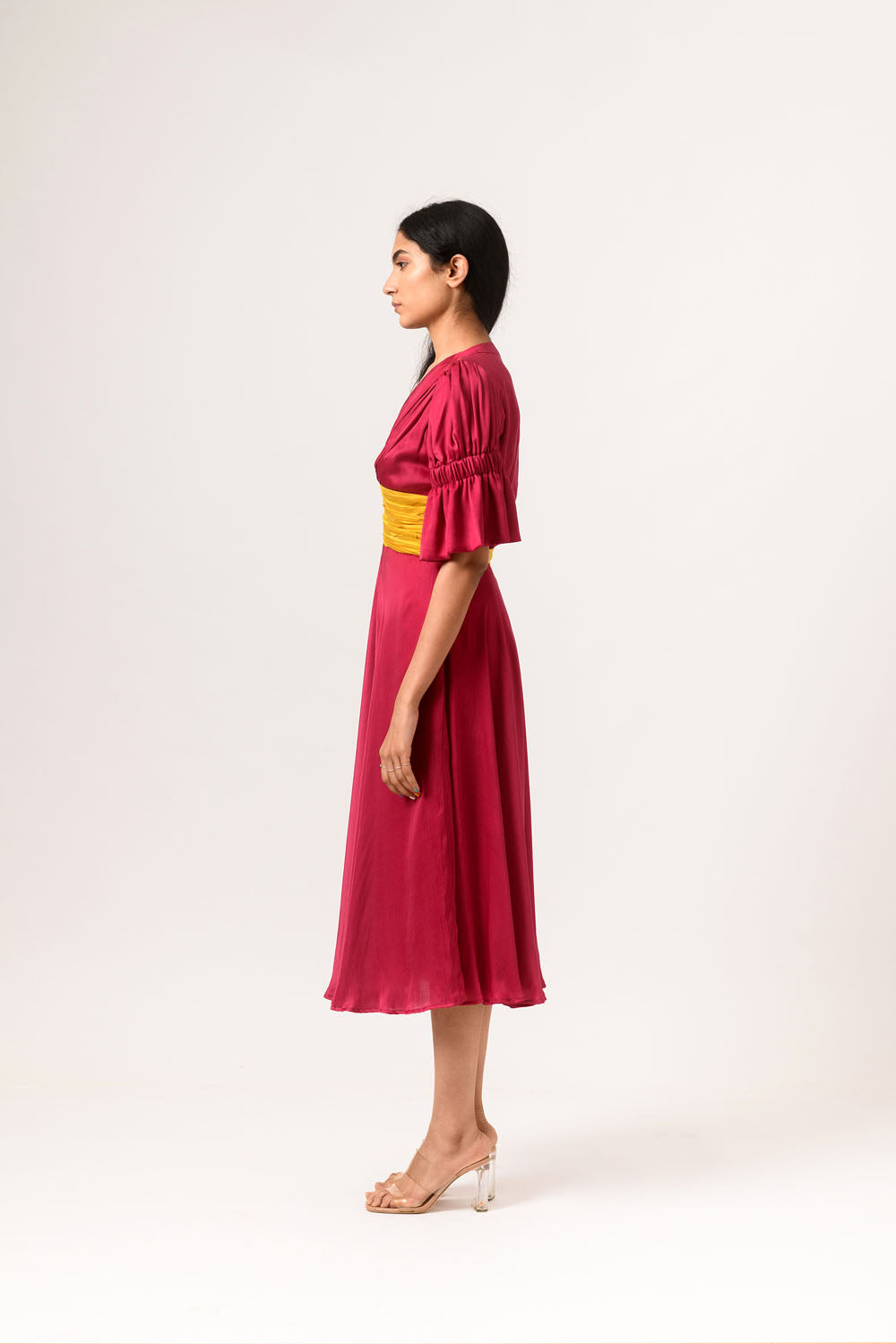 Wine-Yellow Rouching Dress