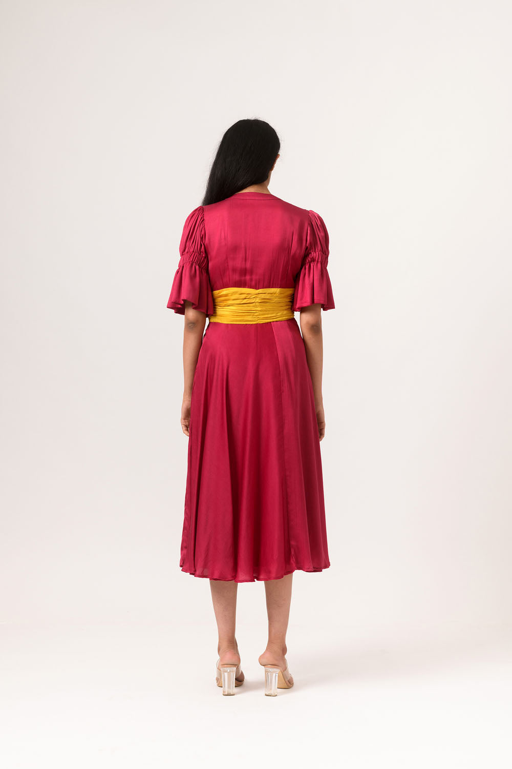 Wine-Yellow Rouching Dress