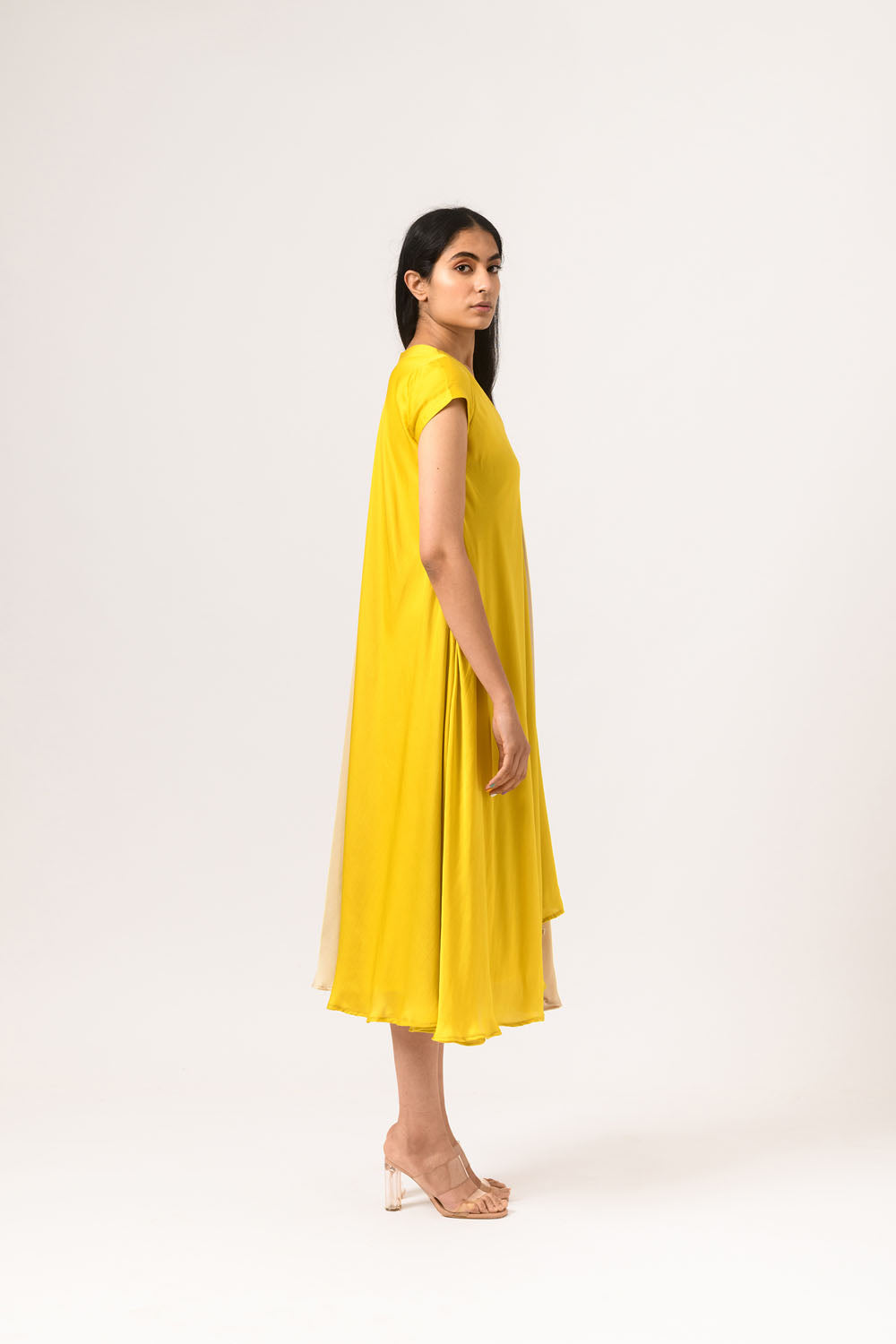 Yellow-Ecru Drape Dress